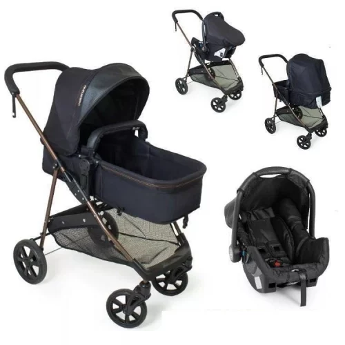 😍 BAIXOU E ENTROU PARCELAMENTO SEM JUROS! Carrinho de Bebê + Bb Conforto Napoli Travel System Preto Cobre Galzerano
