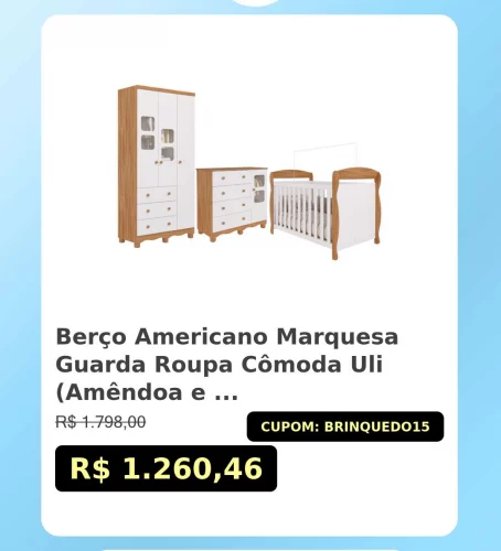 🛍️Berço Americano Marquesa Guarda Roupa Cômoda Uli (Amêndoa ou Branco)