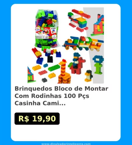 🛍Brinquedos Bloco de Montar Com Rodinhas 100 Pçs Casinha Caminhão Trem Menin...
