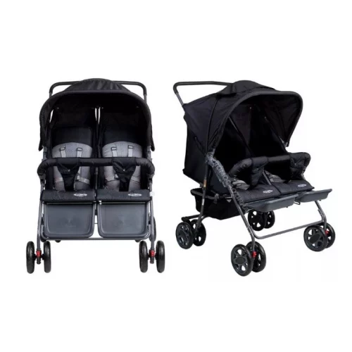 Carrinho de Bebê Gêmeos Reclinável 5 Posições - Hércules, Preto