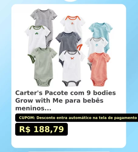 🛍️Carter's Pacote com 9 bodies Grow with Me para bebês
