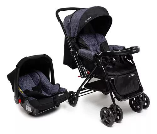 Conjunto Travel System Reverse Preto Rajado CAX00430 Cosco Kids