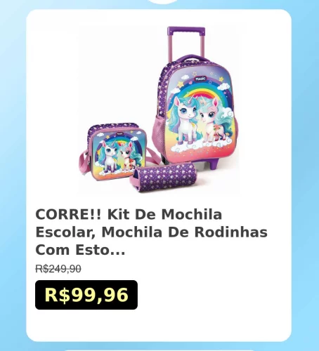 🛍️CORRE!! Kit De Mochila Escolar, Mochila De Rodinhas Com Estojo E Lancheira ...