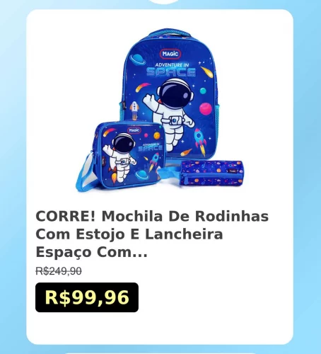 🛍️CORRE! Mochila De Rodinhas Com Estojo E Lancheira Espaço Com Design Astrona...