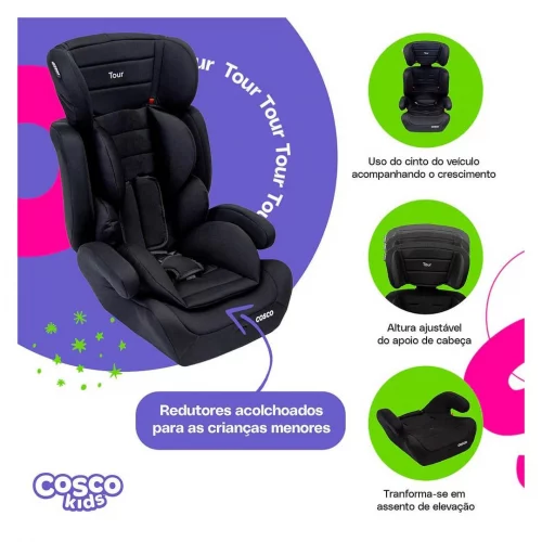 Cosco Kids, Cadeirinha Tour, 9 a 36 Kg, Preta