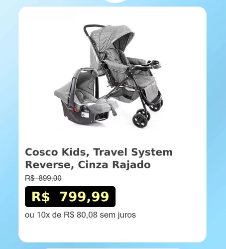 🛍️Cosco Kids, Travel System Reverse, Cinza Rajado