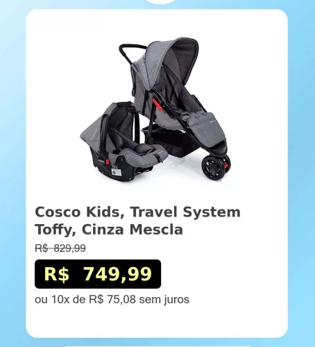 🛍️Cosco Kids, Travel System Toffy, Cinza Mescla
