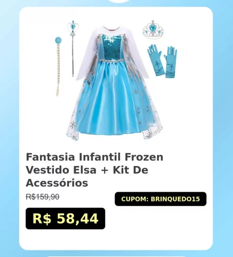 🛍️Fantasia Infantil Frozen Vestido Elsa + Kit De Acessórios