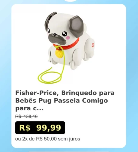 🛍️Fisher-Price, Brinquedo para Bebês Pug Passeia Comigo