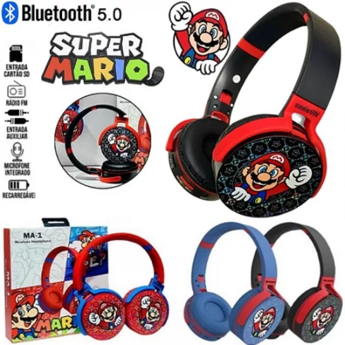 Fone De Ouvido Bluetooth Super Mario Bros Sem Fio Dobrável