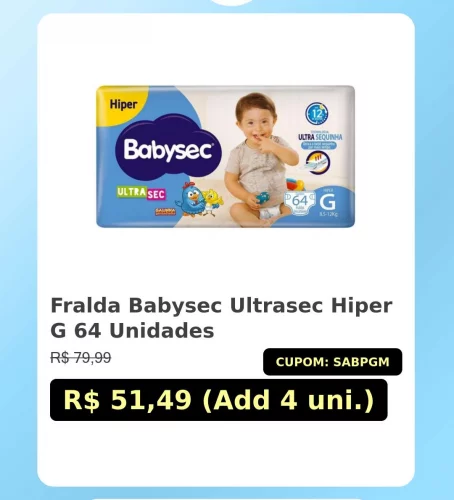 🛍️Fralda Babysec Ultrasec Hiper G 64 Unidades