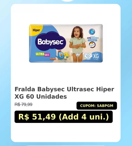 🛍️Fralda Babysec Ultrasec Hiper XG 60 Unidades