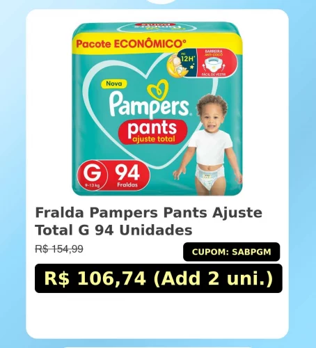 🛍️Fralda Pampers Pants Ajuste Total G 94 Unidades