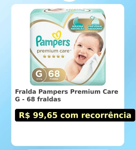 🛍️Fralda Pampers Premium Care G - 68 fraldas