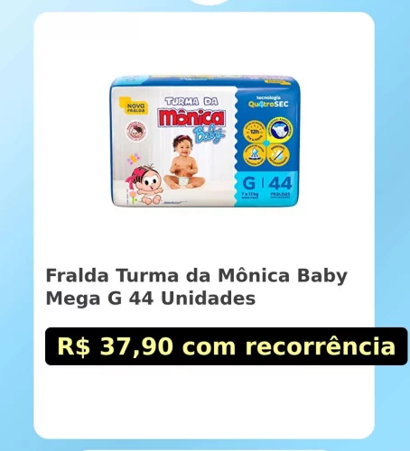 🛍️Fralda Turma da Mônica Baby Mega G 44 Unidades