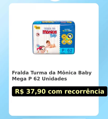🛍️Fralda Turma da Mônica Baby Mega P 62 Unidades
