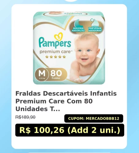 🛍️Fraldas Descartáveis Infantis Premium Care Com 80 Unidades Tamanho M Pamper...