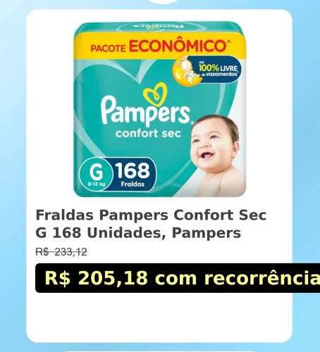 🛍️Fraldas Pampers Confort Sec G 168 Unidades, Pampers