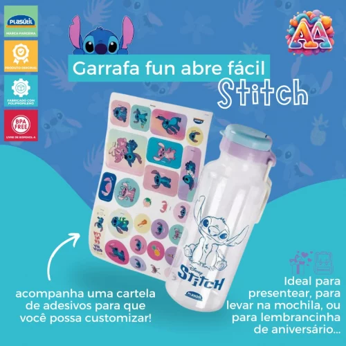Garrafa 600 Ml Customizável com Adesivos Stitch Plasútil