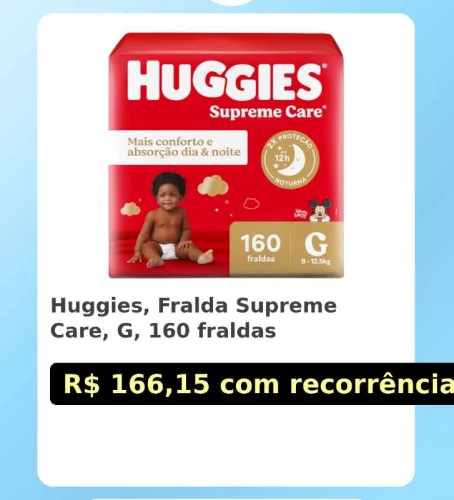 🛍️Huggies, Fralda Supreme Care, G, 160 fraldas