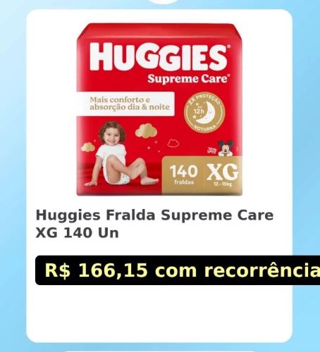 🛍️Huggies Fralda Supreme Care XG 140 Un