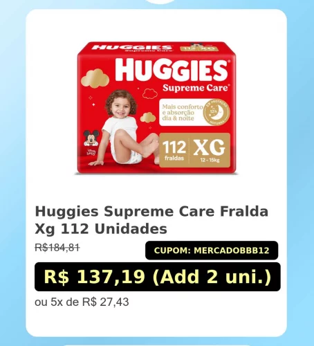 🛍️Huggies Supreme Care Fralda Xg 112 Unidades