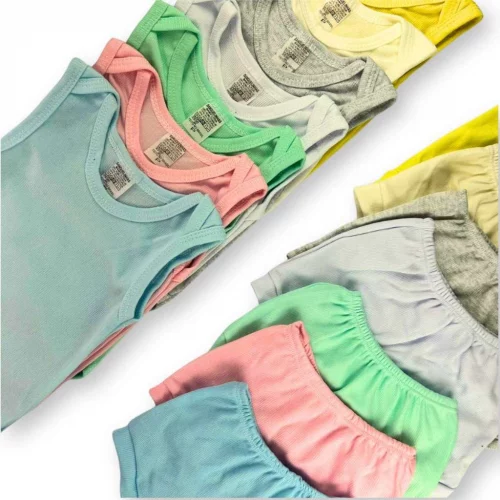 Kit 10 Peças Body Regata + Shorts Tapa Fralda Liso Infantil Bebê Menino e Menina