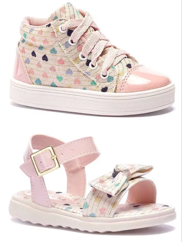 Kit 2 Pares Tênis Infantil Feminino e Sandália Menina Tininha Escolar Confortável