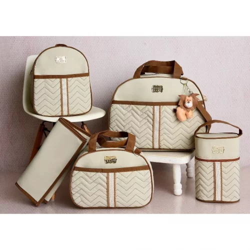 Kit 5 Bolsas Maternidade com Porta Mamadeira e Mochila
