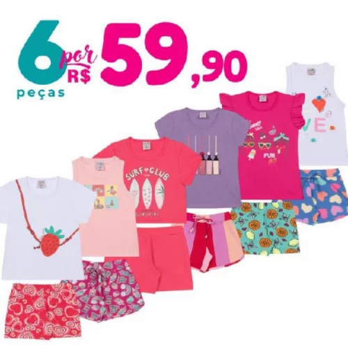 Kit 6 Peças de Roupas Infantil Menina Conjunto Infantil Menina Verão Bebê
