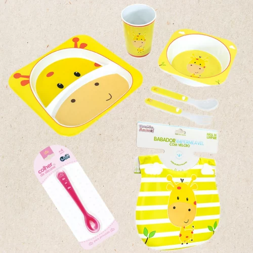 Kit Alimentação Mamãe e Bebê Girafa Feminino Básico