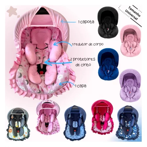 Kit Bebê Conforto Protetor Cinto Capa Apoio Capota 5 Peças Galzerano Burigotto Cosco Safety 1st
