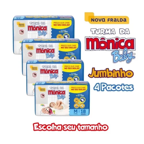 Kit C/4 Pacotes de Fralda Turma Da Monica  Jumbinho RN,P,M,G