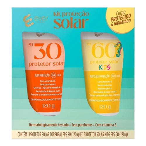 Kit Ever Care Protetor Solar Corporal FPS30 120g + Infantil Corporal FPS 60 Kids 120g