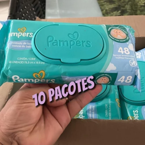 Kit Lenços Umedecidos Pampers Cuidado de Bebê - 576 Unidades (12 pacotes com 48 un cada)