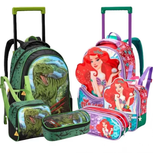 Kit Mochila Escolar Infantil de Rodinhas Menino Menina Resistente Volta As Aulas