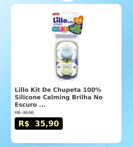 🛍️Lillo Kit De Chupeta 100% Silicone Calming Brilha No Escuro 0 A 6 Meses -