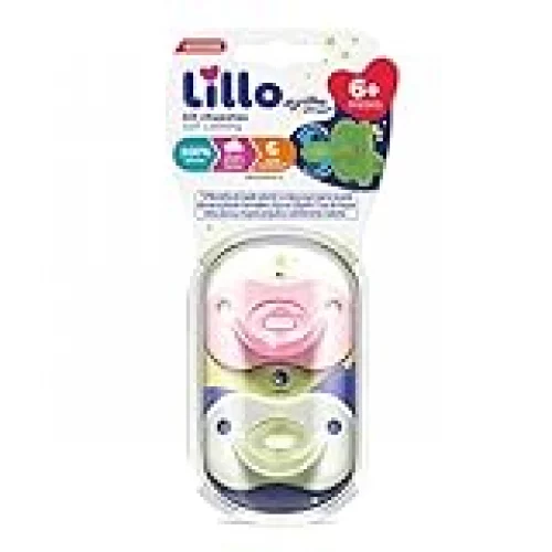 Lillo Kit De Chupeta 100% Silicone Calming Brilha No Escuro Bico Simétrico 6+ Meses - Rosa