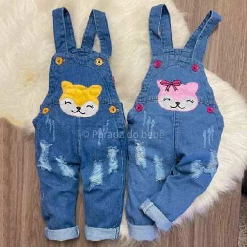 Macacão jeans infantil para bebê até 3 anos Calça jeans infantil