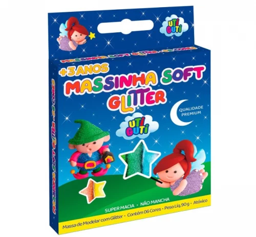 Massa de Modelar, Uti Guti, Glitter, 6 cores