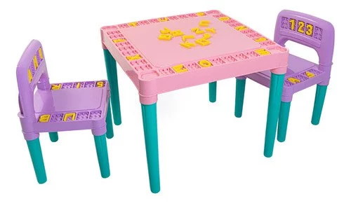 Mesa Infantil Colorida Com 2 Cadeira Tritec Educativa Menina Rosa