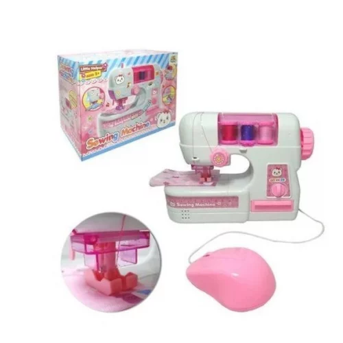 Mini Máquina de Costura Infantil JCJK Rosa Com Figurinhas para Personalizar