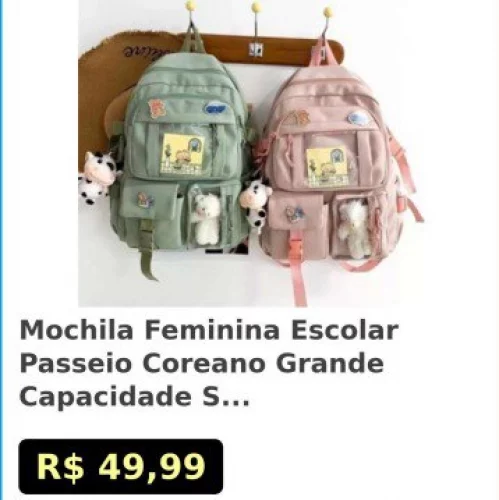 🛍Mochila Feminina Escolar Passeio Coreano Grande Capacidade Sem Chaveiro Imp...