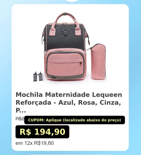 🛍️Mochila Maternidade Lequeen Reforçada - Azul, Rosa, Cinza, Preta.