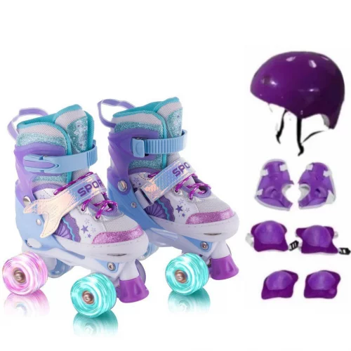 Patins Infantil 4 Rodas Menina ARCO IRIS Com Luz De Led Patins COM /SEM Kit Proteção Menino Promoção