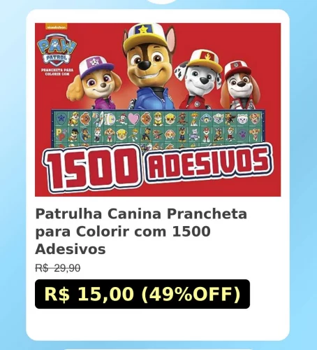🛍️Patrulha Canina Prancheta para Colorir com 1500 Adesivos