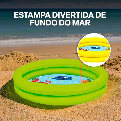 Piscina Infantil Inflável Bebê 2 Anéis 28L Pequena Redonda Verão Praia (VERDE)