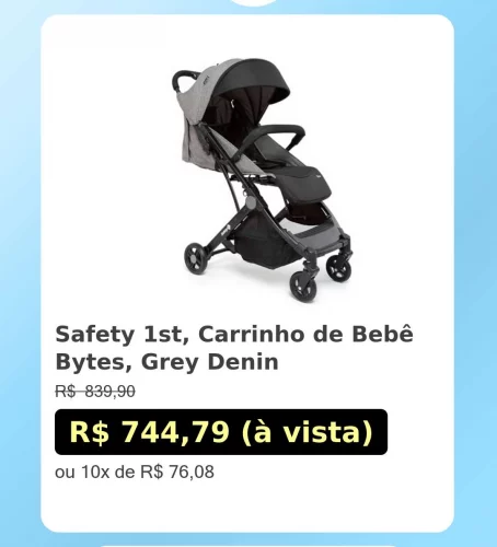 🛍️Safety 1st, Carrinho de Bebê Bytes, Grey Denin