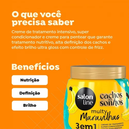 👉Salon Line, CACHOS DOS SONHOS CREME CONDICIONADOR BANANA 3 EM 1 MULTY MARAVILHAS 1KG