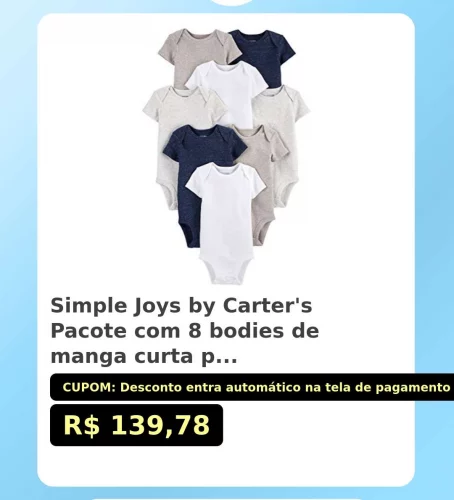 🛍️Simple Joys by Carter's Pacote com 8 bodies de manga curta para bebês.